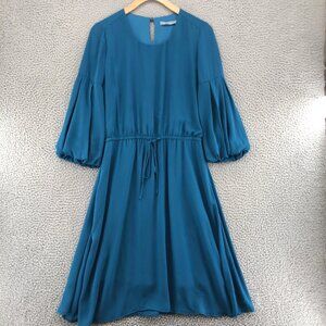 Octavia Dress Women Medium Blue Knee Blouson 3/4 Balloon Sleeve Drawstring Waist